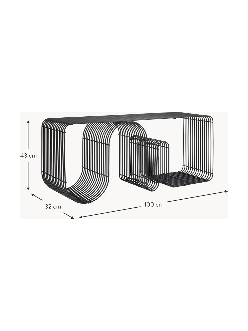 Kovová lavička Curva, Ocel s práškovým nástřikem, Matná černá, Š 100 cm, D 32 cm