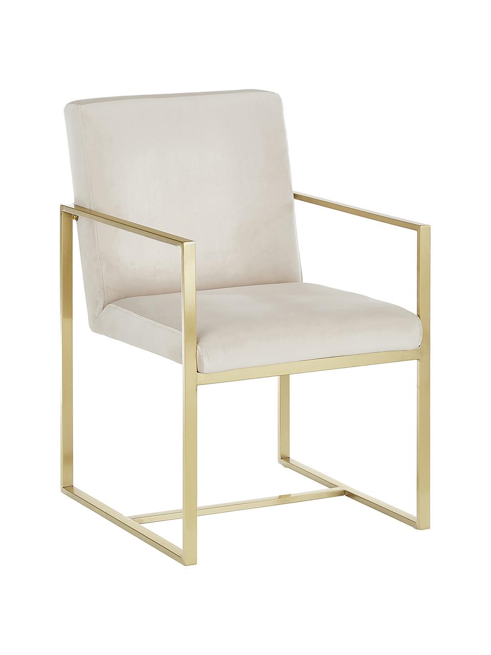 Silla de terciopelo Manhattan, Tapizado: terciopelo (poliéster), Estructura: metal, recubierto, Beige, An 54 x F 66 cm