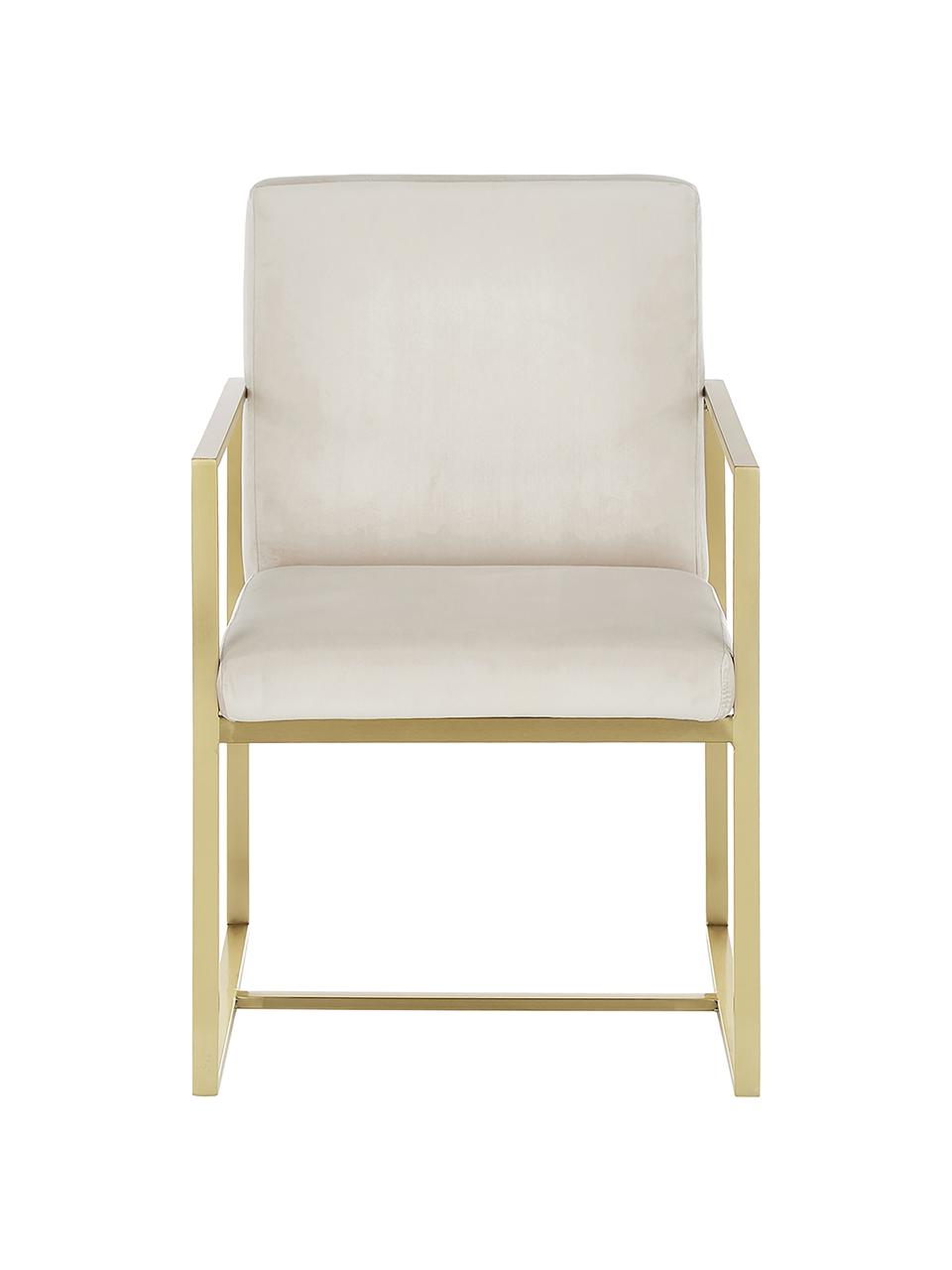 Fluwelen armstoel Manhattan, Bekleding: fluweel (polyester), Frame: gecoat metaal, Beige, 54 x 66 cm