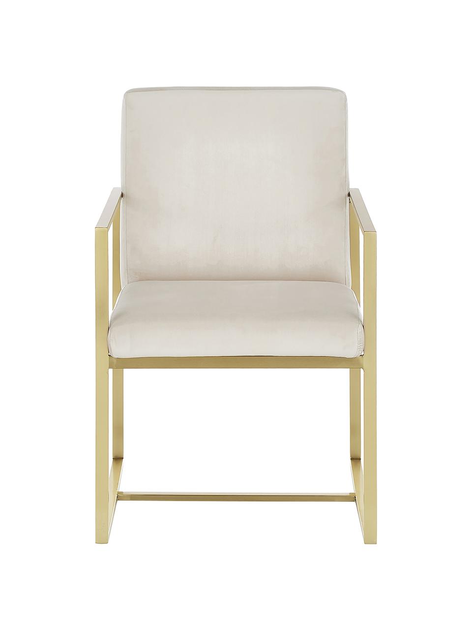 Krzesło z podłokietnikami z aksamitu Manhattan, Tapicerka: aksamit (poliester), Stelaż: metal powlekany, Beżowy, S 54 x G 66 cm