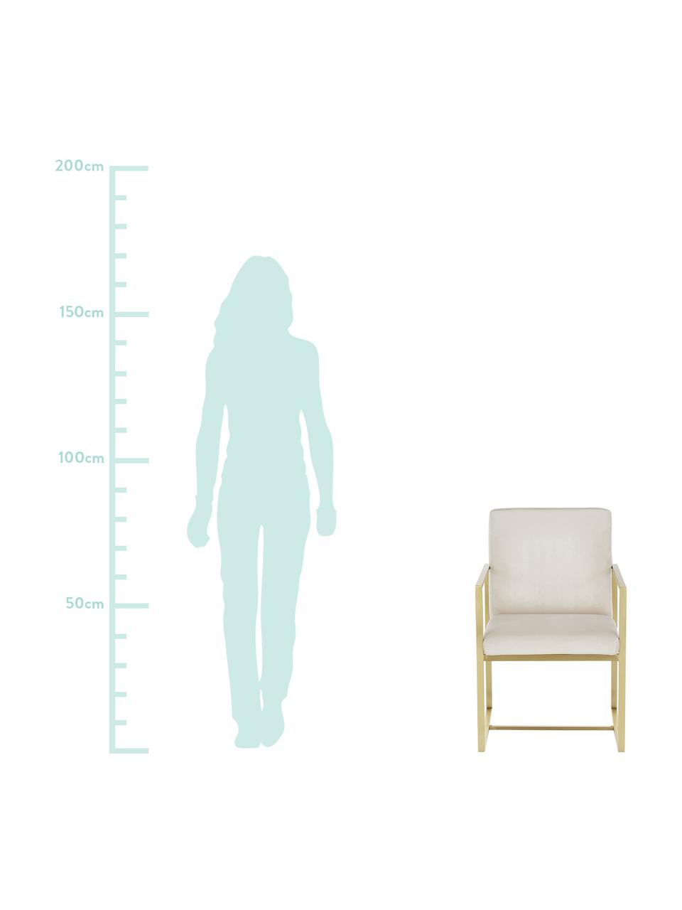 Krzesło z podłokietnikami z aksamitu Manhattan, Tapicerka: aksamit (poliester), Stelaż: metal powlekany, Beżowy, S 54 x G 66 cm