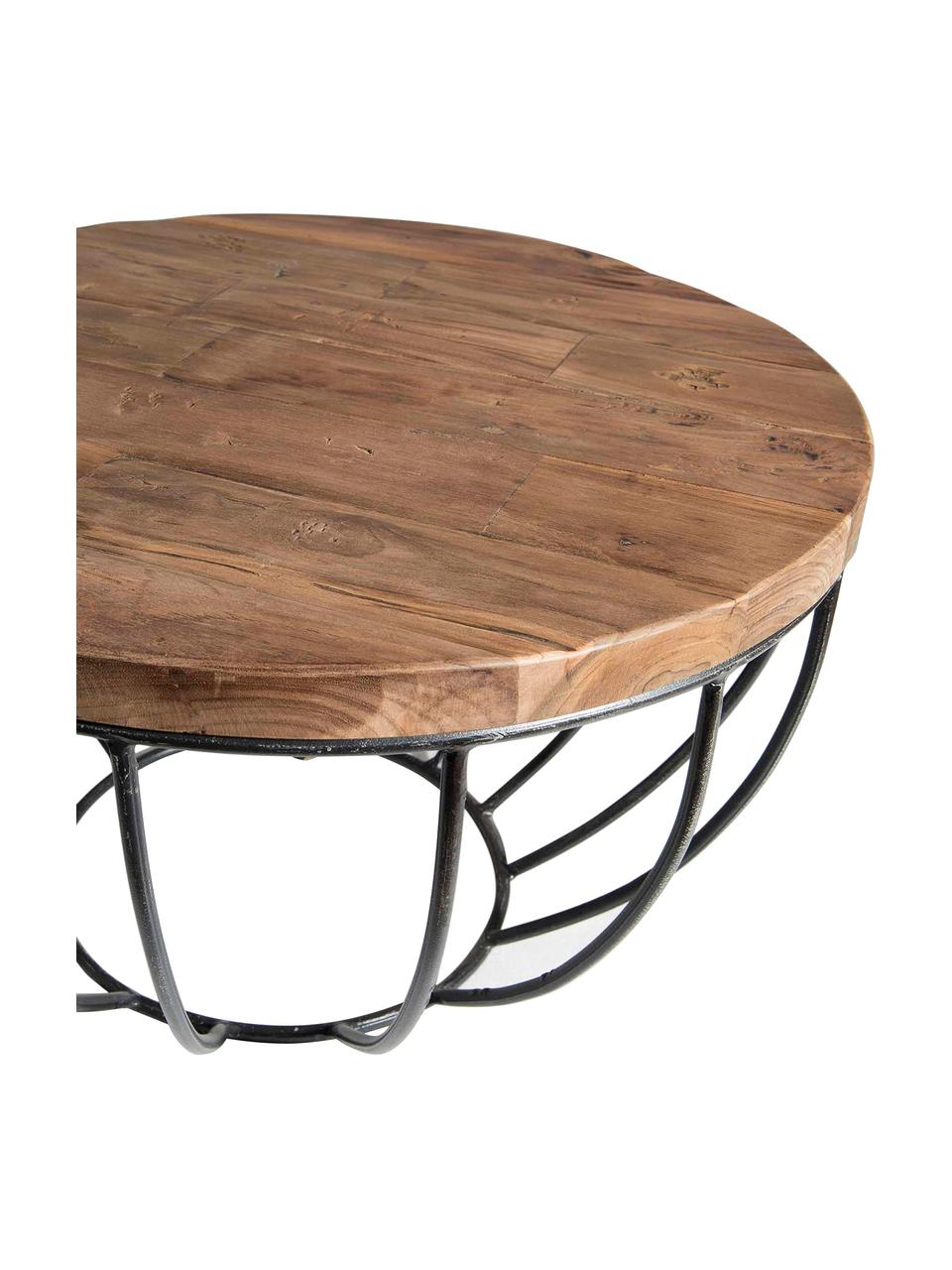 Mesa de centro redonda de teca Sixtine, Tablero: madera de teca, Estructura: metal pintado, Teca, negro, Ø 60 x Al 35 cm