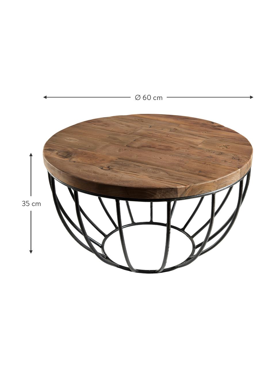 Mesa de centro redonda de teca Sixtine, Tablero: madera de teca, Estructura: metal pintado, Teca, negro, Ø 60 x Al 35 cm