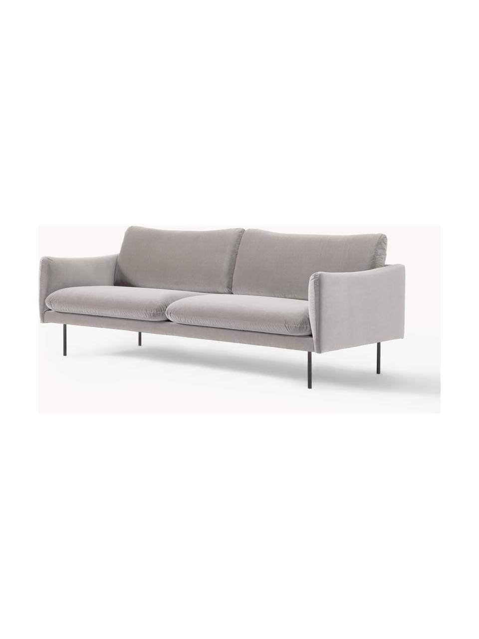 Sofa z aksamitu Moby (3-osobowa), Tapicerka: aksamit (wysokiej jakości, Stelaż: lite drewno sosnowe, skle, Nogi: metal malowany proszkowo , Greige aksamit, S 220 x G 95 cm