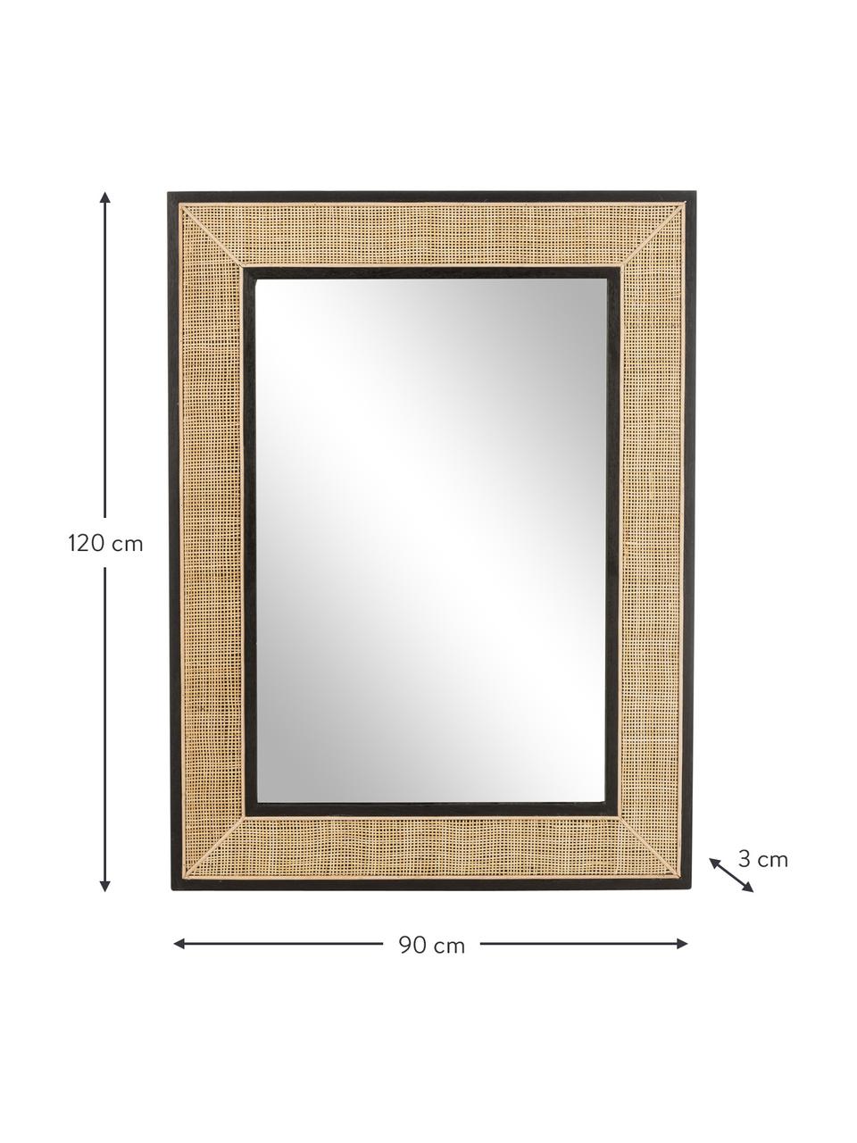 Wandspiegel Molly aus Rattan, Rahmen: Rattan, Rückseite: Mitteldichte Holzfaserpla, Spiegelfläche: Spiegelglas, Helles Holz, B 90 x H 120 cm