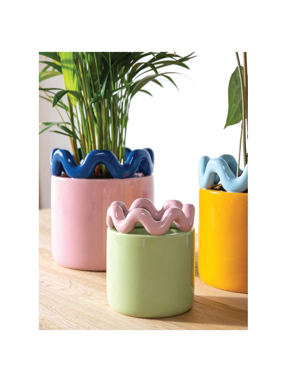 Cache-pot Sway, Grès cérame, Rose pâle, bleu foncé, Ø 20 x haut. 23 cm