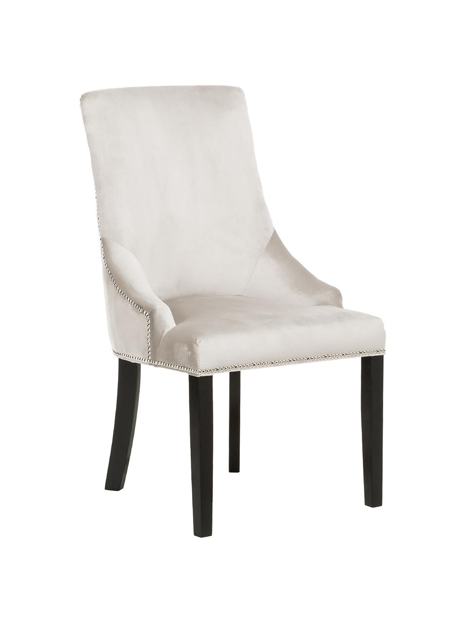 Fluwelen gestoffeerde stoel Georgia, Bekleding: fluweel (polyester) De be, Poten: massief gelakt beukenhout, Crèmekleurig, zwart, staalkleurig, B 56 x D 62 cm