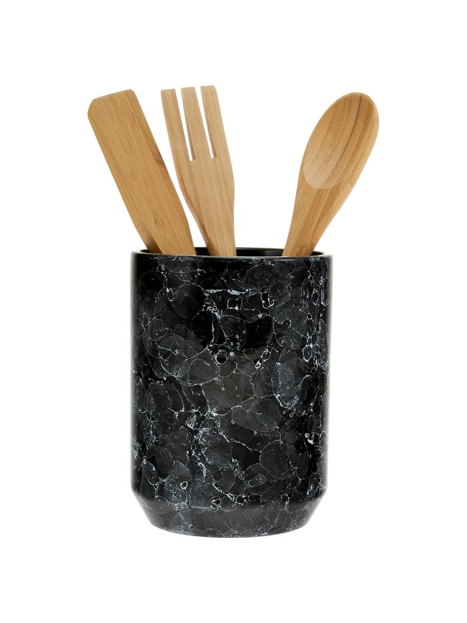 Set de utensilios de cocina en aspecto mármol Bubble, 4 pzas., Negro, marrón, Ø 11 x Al 24cm