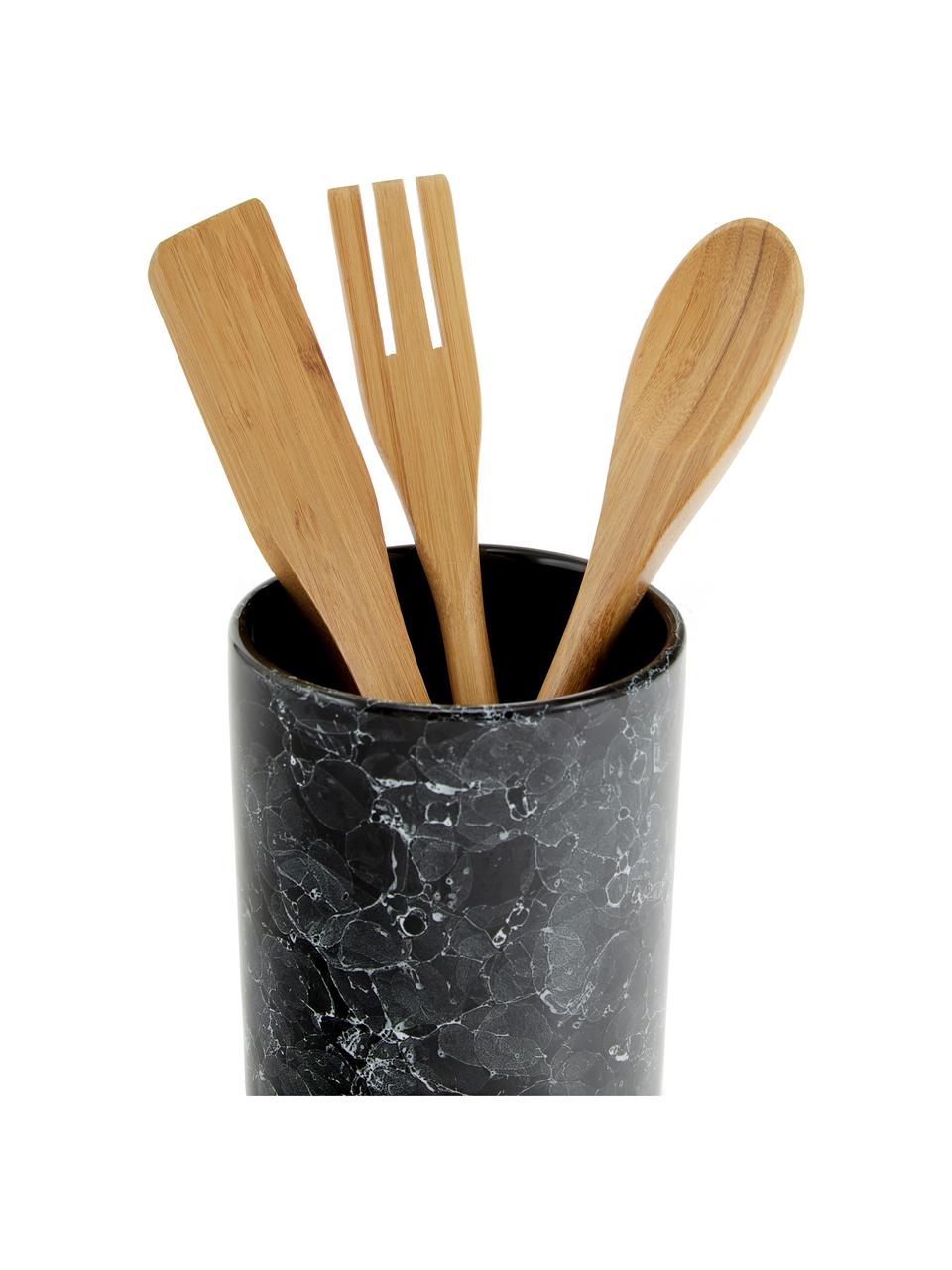 Set de utensilios de cocina en aspecto mármol Bubble, 4 pzas., Mármol negro, madera, Ø 11 x Al 24cm