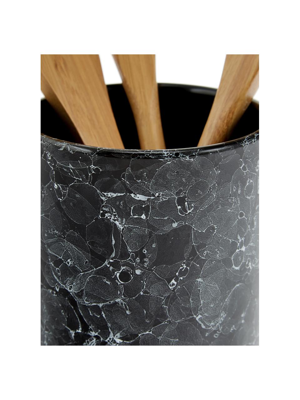 Ustensiles de cuisine aspect marbre Bubble, 4 élém., Noir, brun, Ø 11 x haut. 24 cm