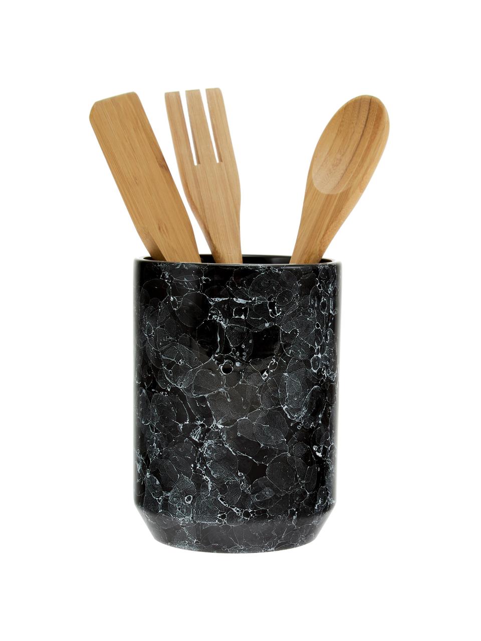 Set utensili da cucina Bubble 4 pz, Portautensili da cucina: ceramica, Nero, marmorizzato, legno, Ø 11 x Alt. 24 cm