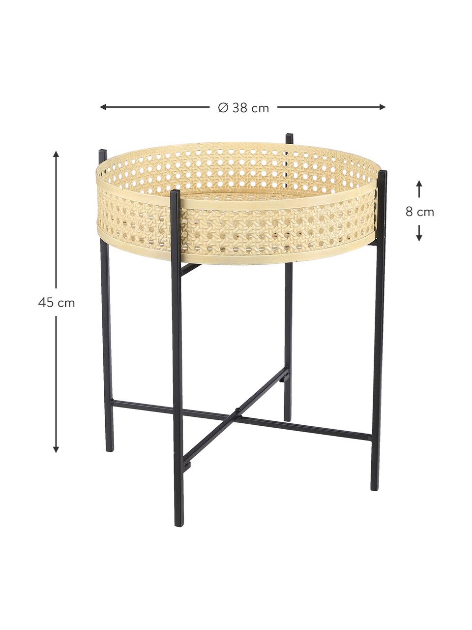 Table d'appoint en métal avec cannage Jaylee, Métal, enduit, Noir, beige, Ø 38 x haut. 45 cm