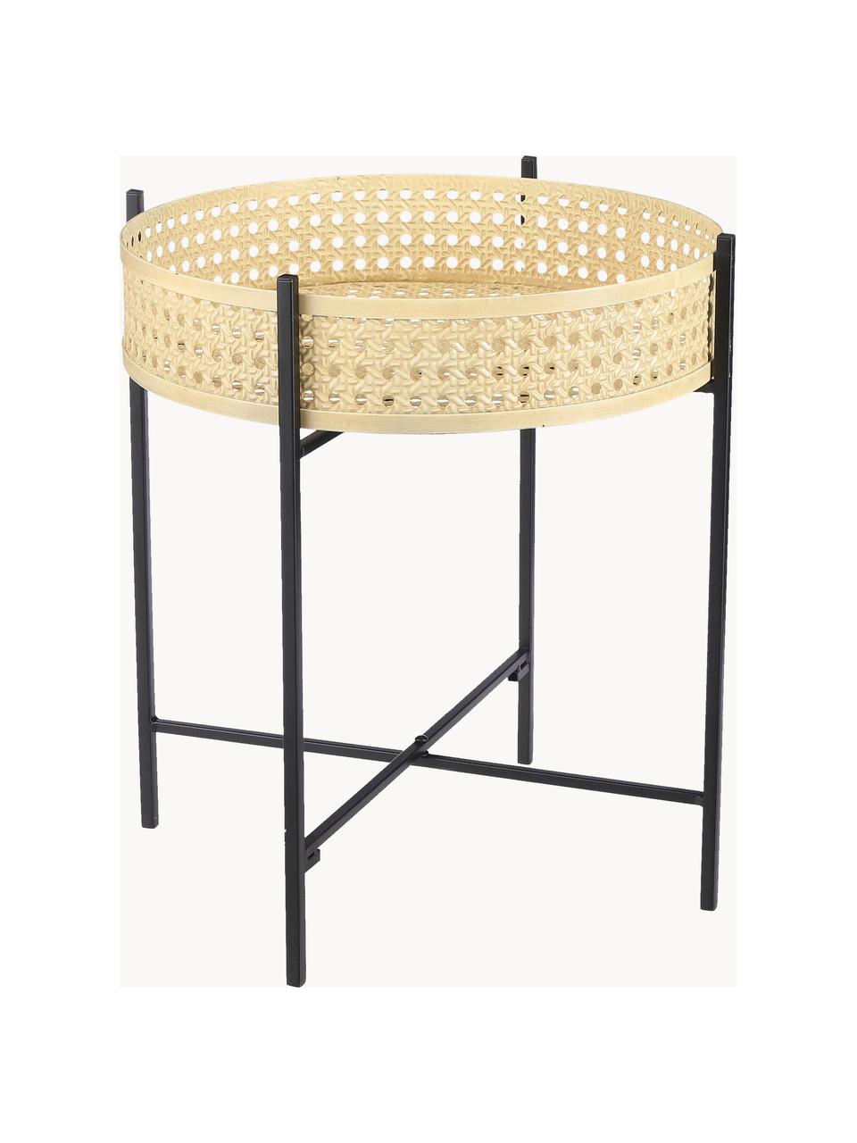 Table d'appoint en métal avec cannage Jaylee, Métal, enduit, Noir, beige, Ø 38 x haut. 45 cm