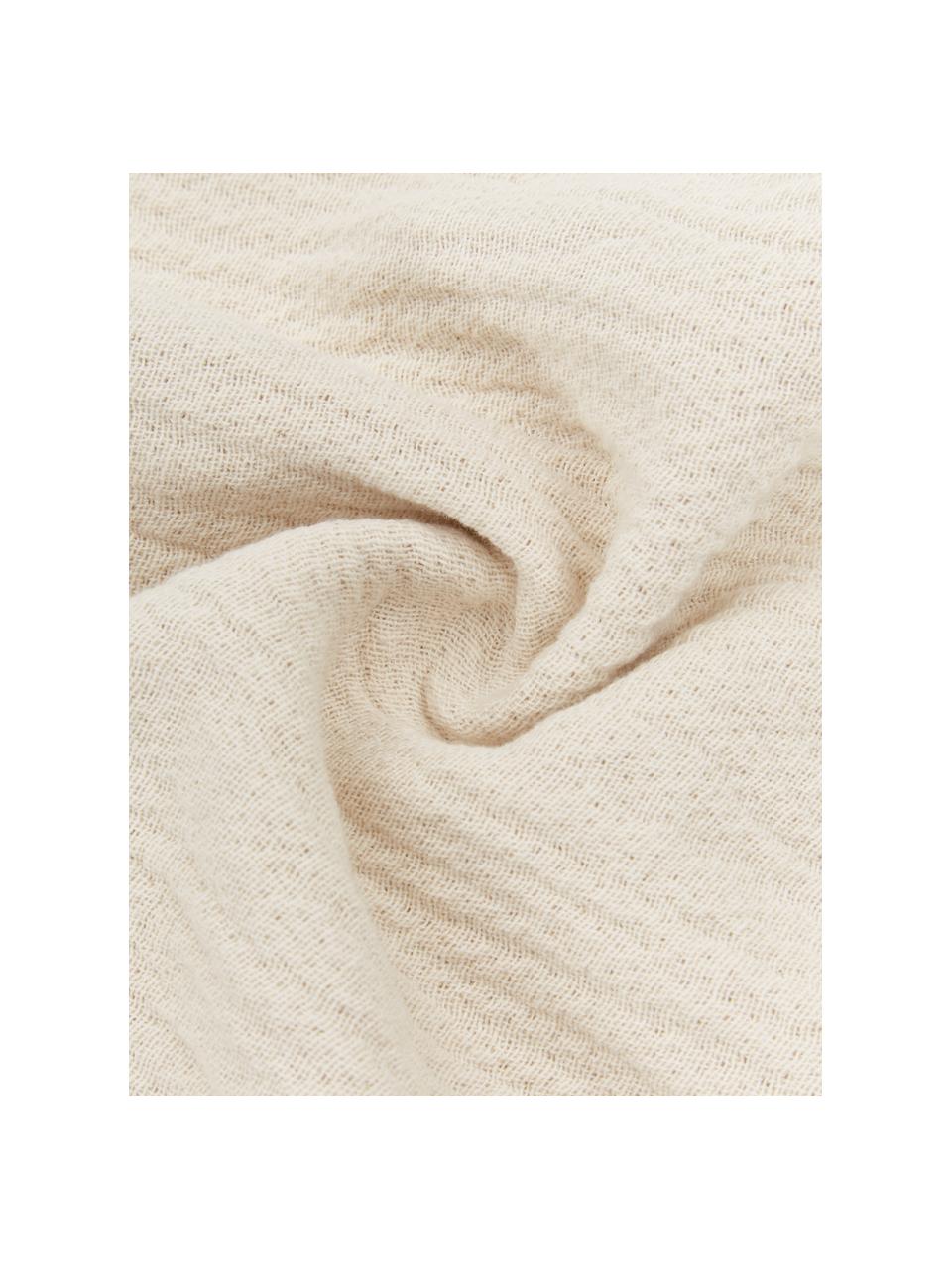 Plaid réversible en coton Thyme, 100 % coton bio, Beige, blanc crème, larg. 130 x long. 180 cm