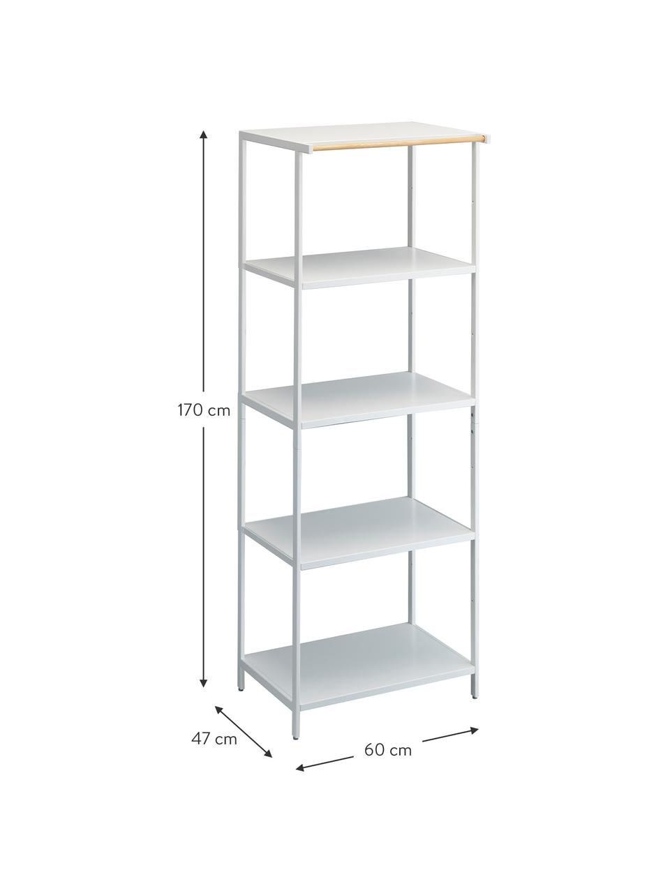 Metall-Standregal Killy in Weiß mit Handtuchhalterung, Griff: Holz, Weiß, B 60 x H 170 cm