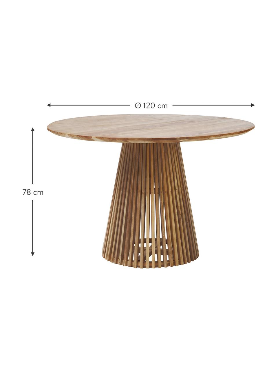 Ronde eettafel Jeanette met massief houten blad, Ø 120 cm, Natuurlijk teakhout, Teakhout, Ø 120 x H 78 cm