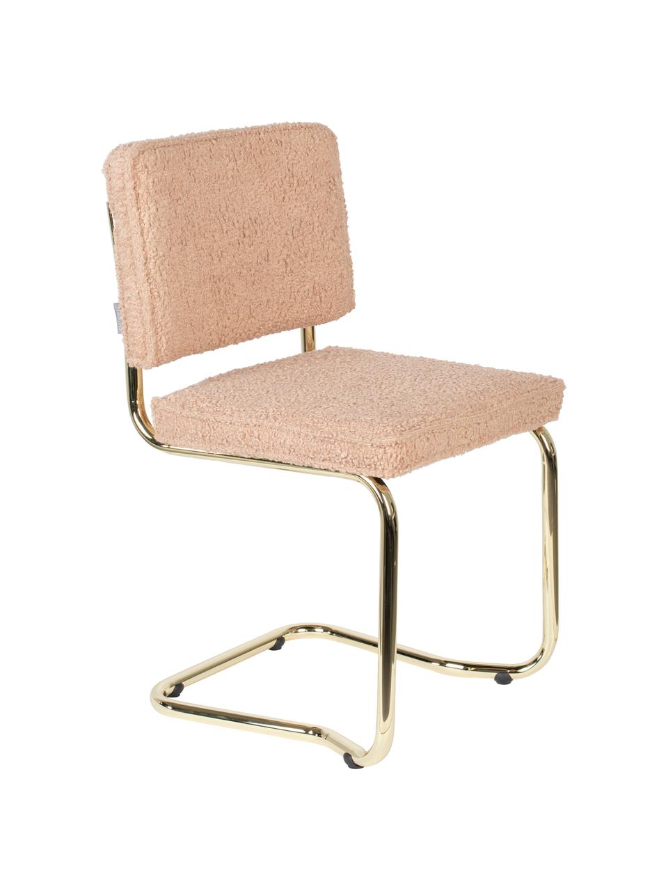 Plyšová konzolová stolička Kink, Ružová, mosadzné odtiene, Š 48 x H 48 cm