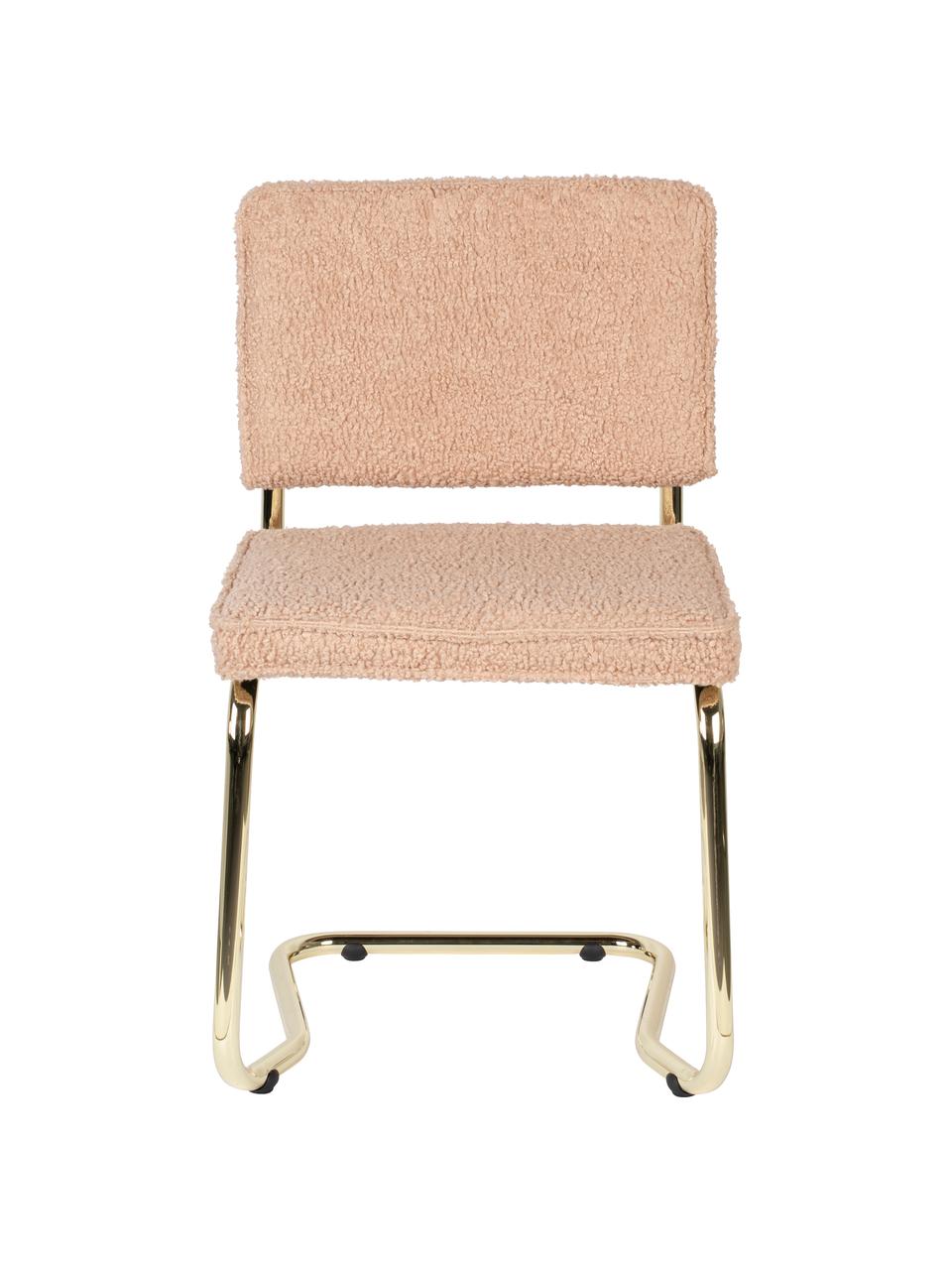 Silla cantilever de borreguillo Kink, Tapizado: borreguillo (100% poliést, Patas: plástico, Rosa, latón, An 48 x F 48 cm