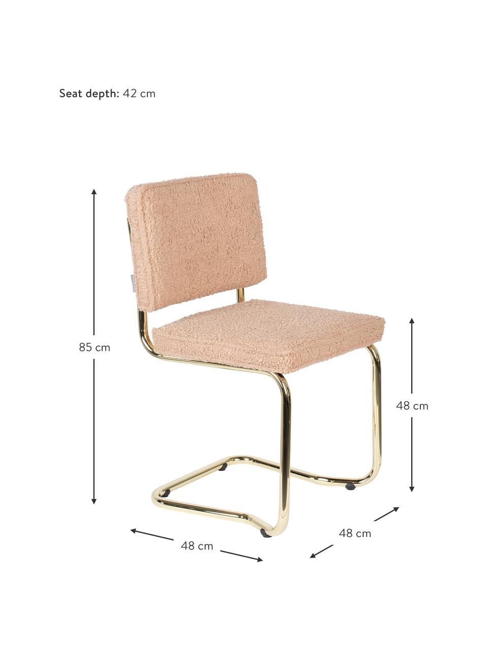 Plyšová konzolová stolička Kink, Ružová, mosadzné odtiene, Š 48 x H 48 cm