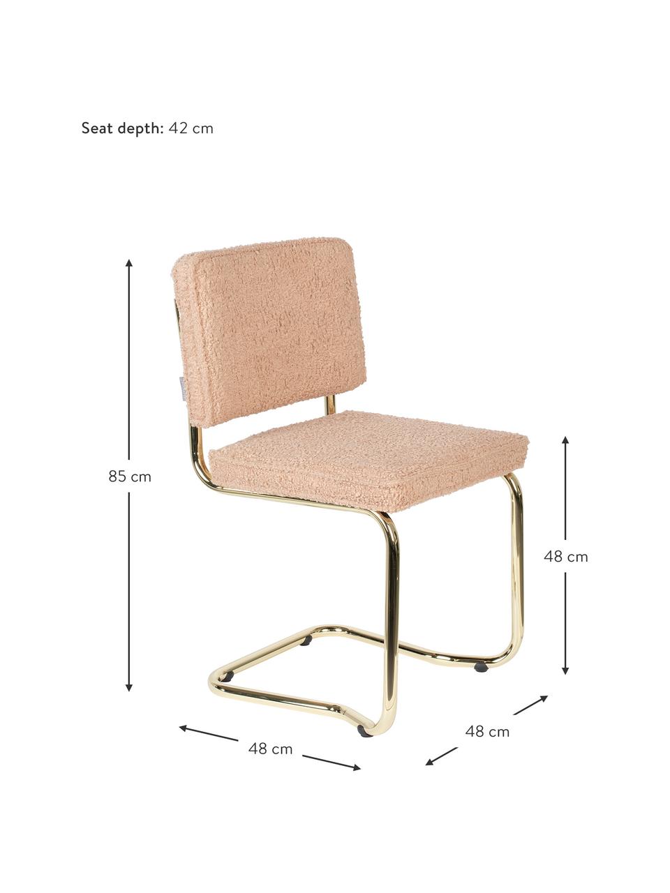 Silla cantilever de borreguillo Kink, Tapizado: borreguillo (100% poliést, Patas: plástico, Rosa, latón, An 48 x F 48 cm