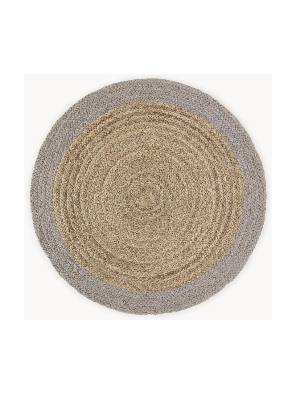 Rond jute vloerkleed Shanta met grijze rand, handgemaakt, 100% jute

Omdat het gevoel van jute vloerkleden een beetje ruw is, zijn ze minder geschikt voor direct contact met de huid., Beige, grijs, Ø 140 cm (maat M)