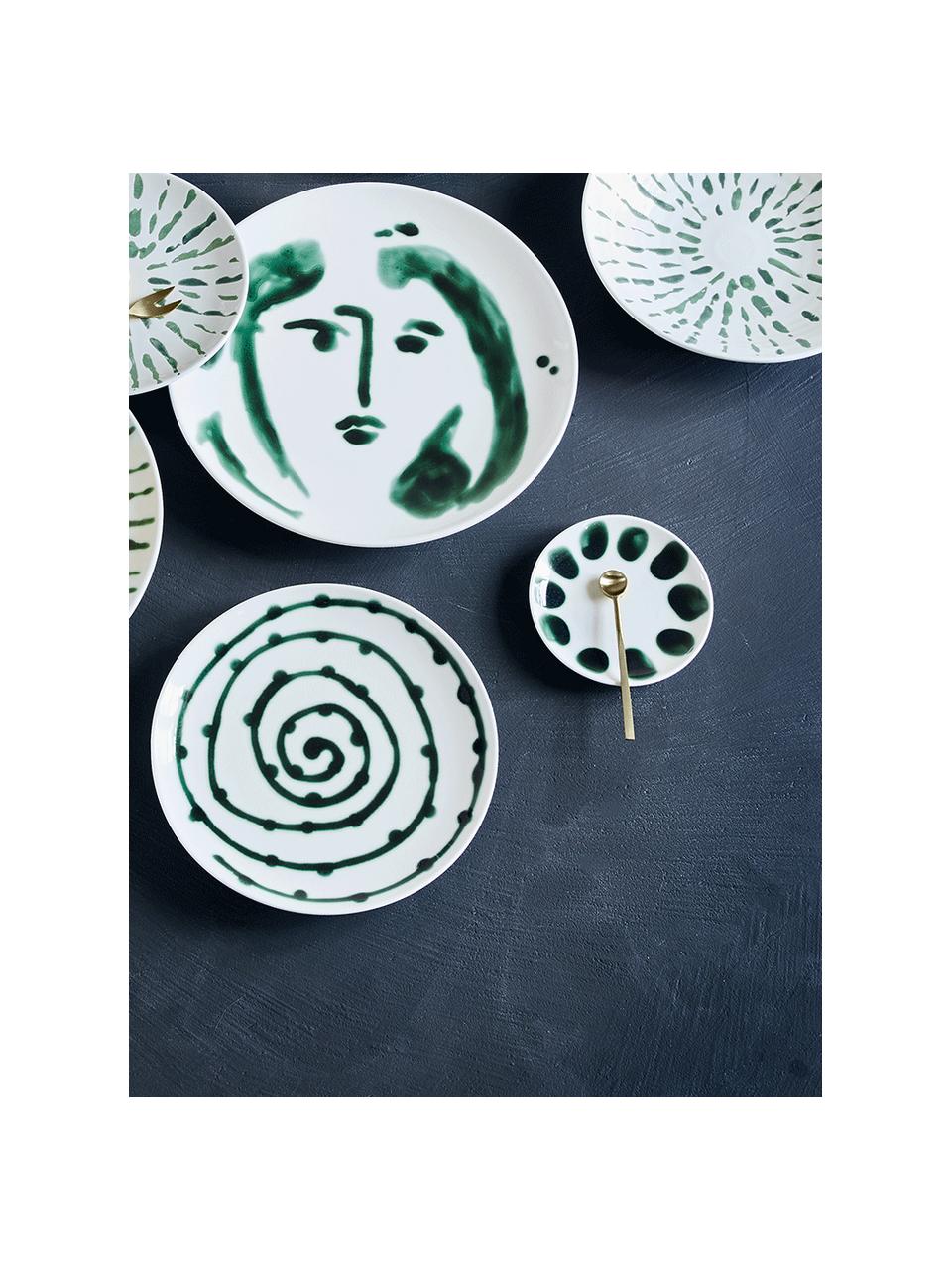 Ručně malovaný dezertní talířek se zdobením Sparks, 2 ks, Kamenina, Bílá, zelená, Ø 12 cm