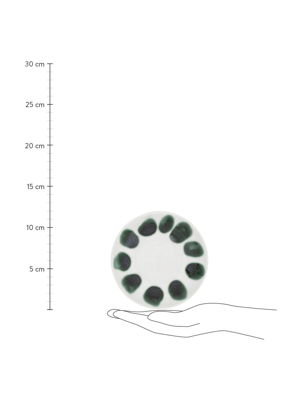 Handbemalte Desertteller Sparks mit Pinselstrich-Dekor, 2 St, Steingut, Weiß, Grün, Ø 12 cm