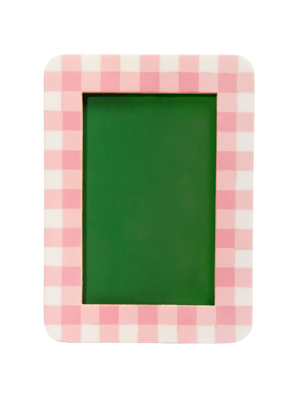 Fotolijstje Vichy in roze, Polyresin, MDF, Roze, wit, 10 x 15 cm