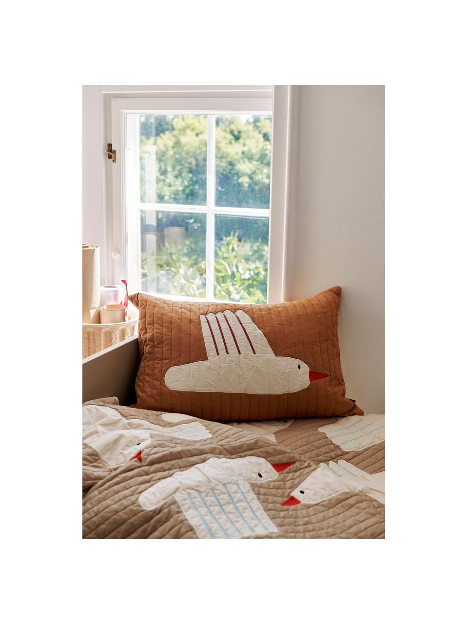 Housse de coussin en coton bio Bird, Brun, blanc, larg. 40 x long. 60 cm