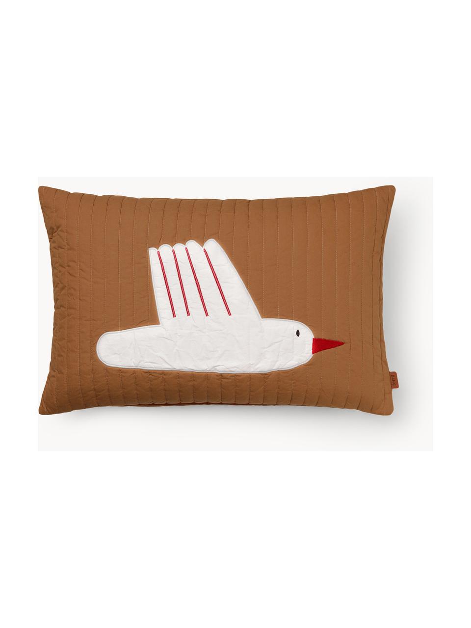 Housse de coussin en coton bio Bird, Brun, blanc, larg. 40 x long. 60 cm