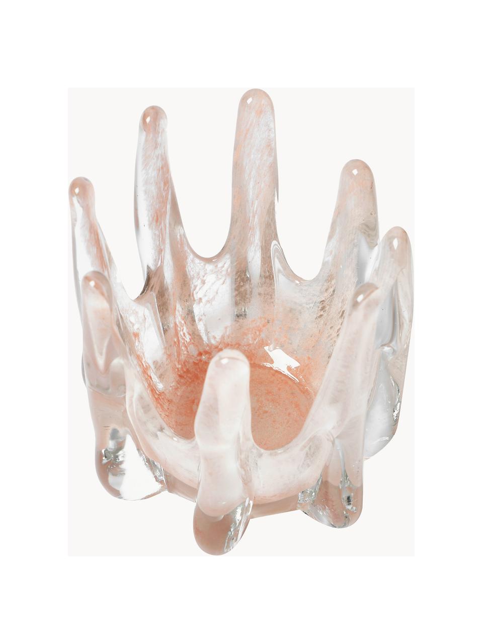 Handgefertigter Teelichthalter Helix, Ø 15 cm, Glas, Peach, Ø 15 x H 14 cm