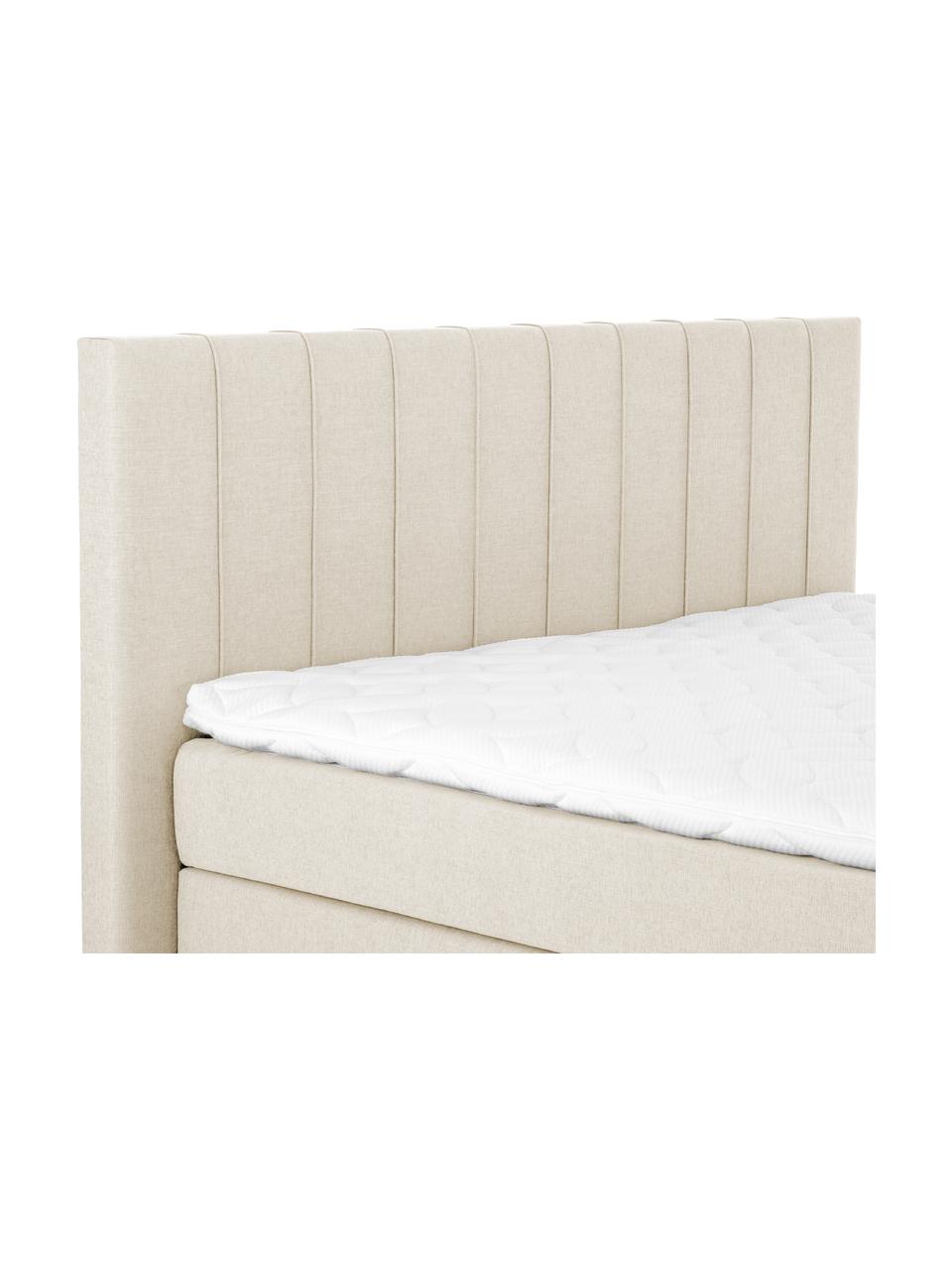 Premium Boxspringbett Lacey in Beige, Matratze: 7-Zonen-Taschenfederkern , Füße: Massives Buchenholz, lack, Webstoff Beige, 160 x 200 cm