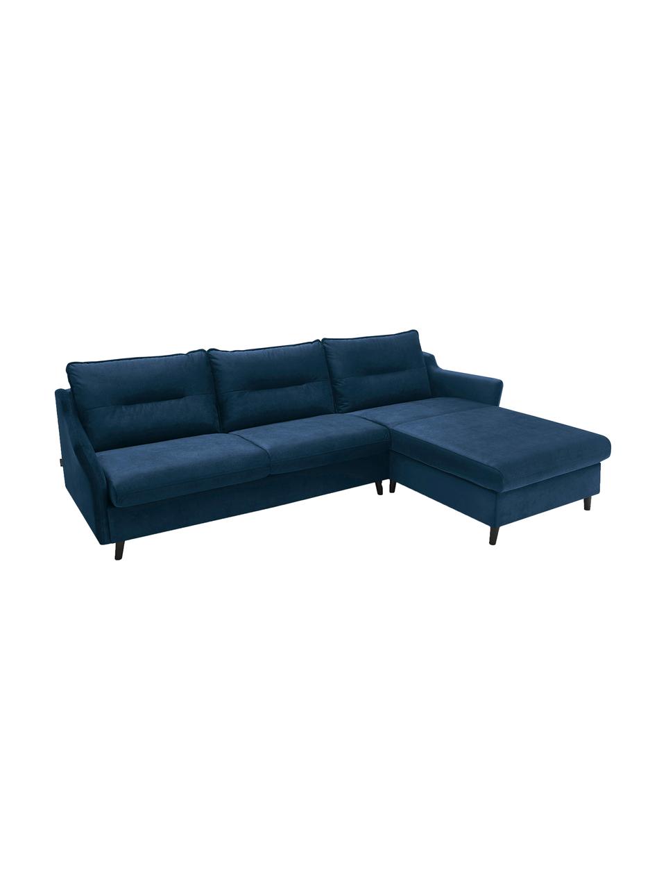 Sofa narożna z aksamitu z funkcją spania Loft, Tapicerka: 100% aksamit poliestrowy, Nogi: metal lakierowany, Granatowy, S 275 x G 181 cm