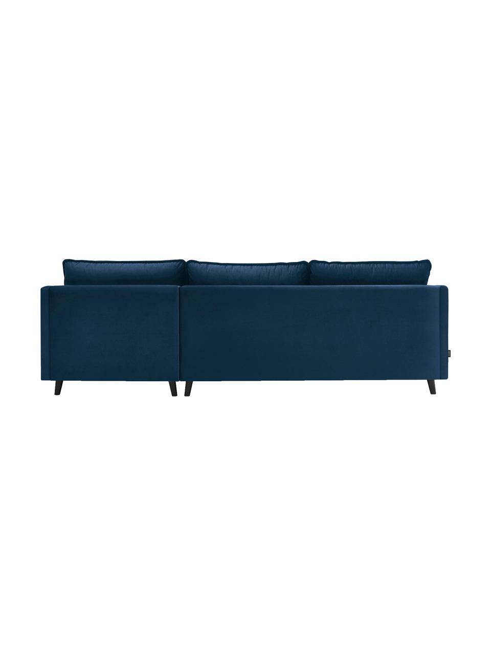 Sofa narożna z aksamitu z funkcją spania Loft, Tapicerka: 100% aksamit poliestrowy, Nogi: metal lakierowany, Granatowy, S 275 x G 181 cm