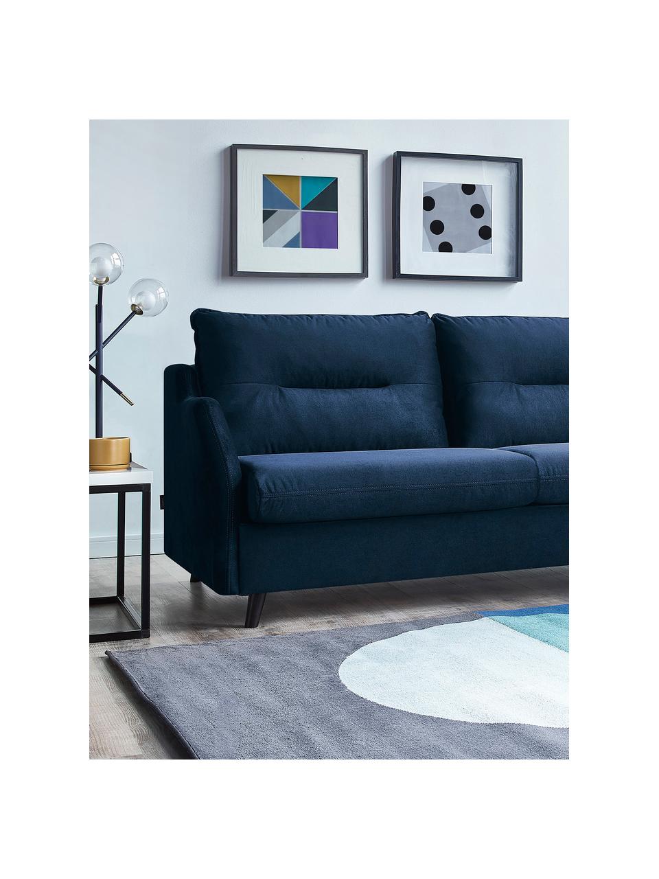 Sofa narożna z aksamitu z funkcją spania Loft, Tapicerka: 100% aksamit poliestrowy, Nogi: metal lakierowany, Granatowy, S 275 x G 181 cm