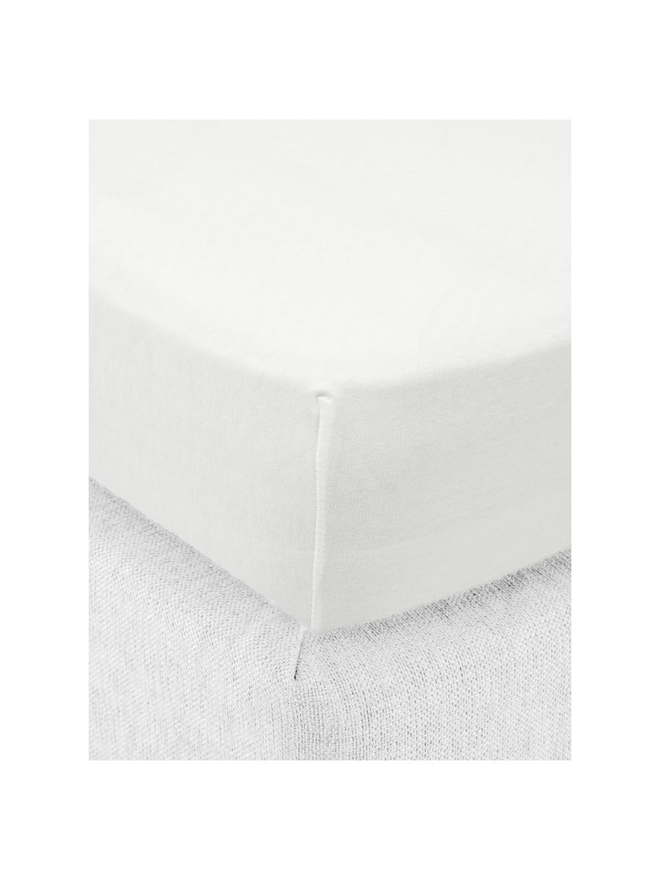 Drap-housse en jersey élasthanne pour surmatelas Lara, 95 % coton, 5 % élasthanne, Blanc crème, larg. 95 x long. 200 cm, haut. 15 cm