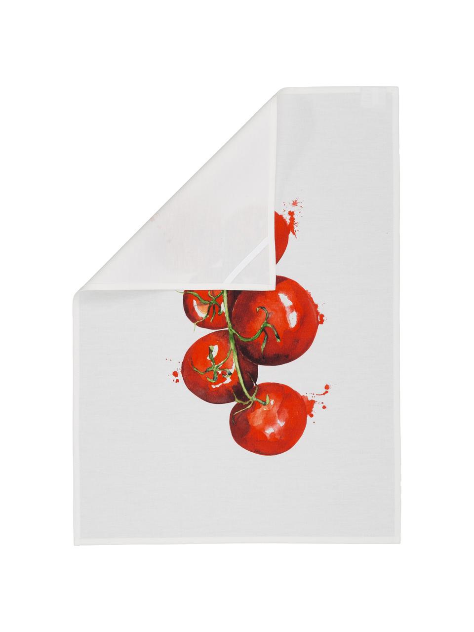 Baumwoll-Geschirrtücher-Set Marchè, 3-tlg., Weiß, Grün, Rot, B 50 x L 70 cm