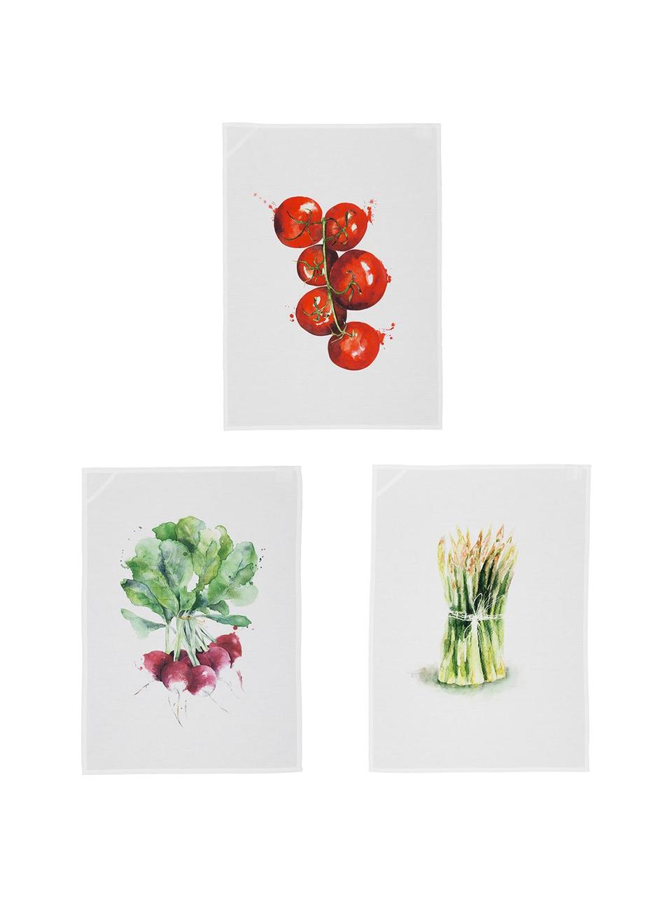 Komplet ręczników kuchennych z bawełny Marchè, 3 elem., Biały, zielony, czerwony, S 50 x D 70 cm