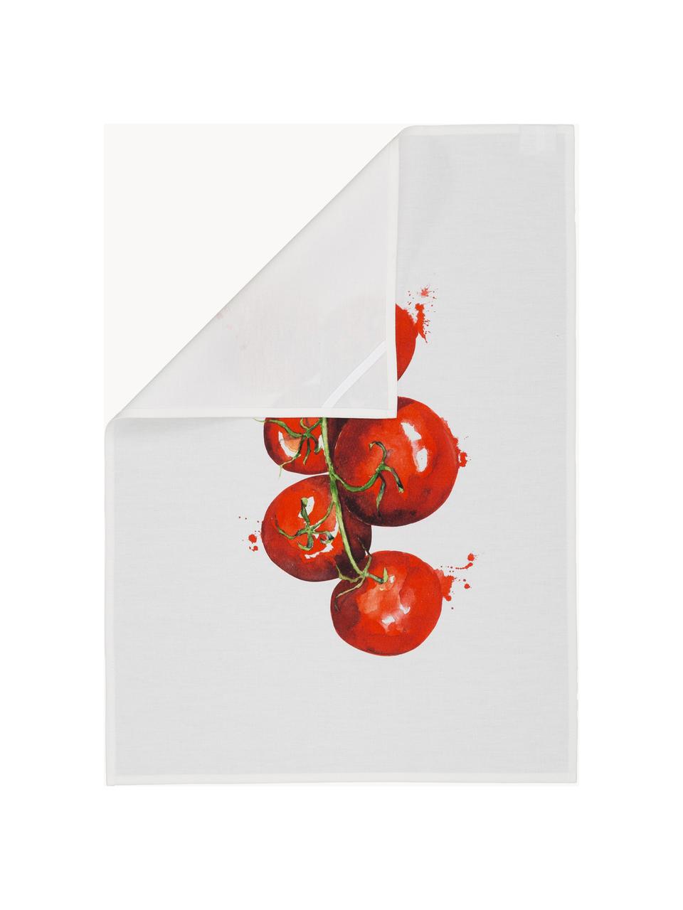 Katoenen theedoekenset Marchè, 3-delig, Wit, groen, rood, B 50 x L 70 cm
