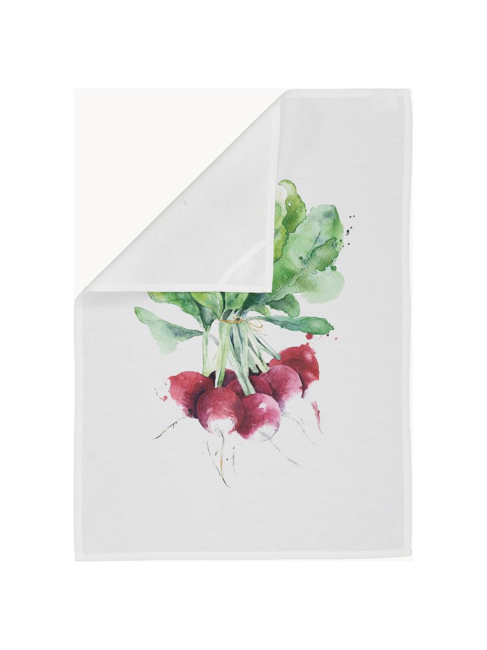 Set 3 strofinacci in cotone Marchè, Bianco, verde, rosso, Larg. 50 x Lung. 70 cm