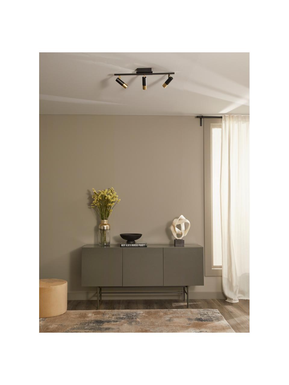 Plafonnier spot LED Bobby, Noir, couleur dorée, larg. 66 x haut. 13 cm