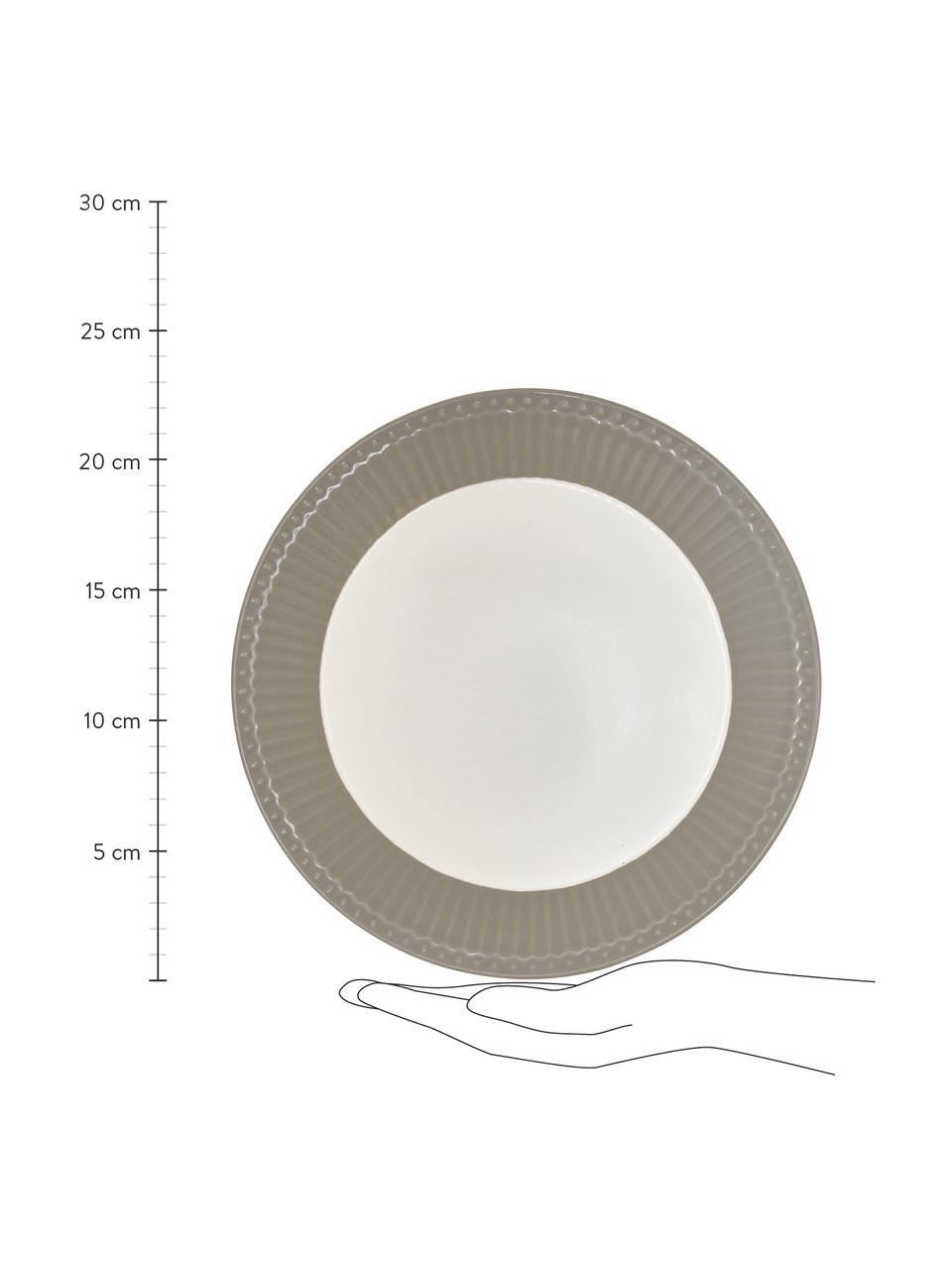 Handgemachte Frühstücksteller Alice in Grau mit Reliefdesign, 2 Stück, Steingut, Grau, Weiß, Ø 23 cm