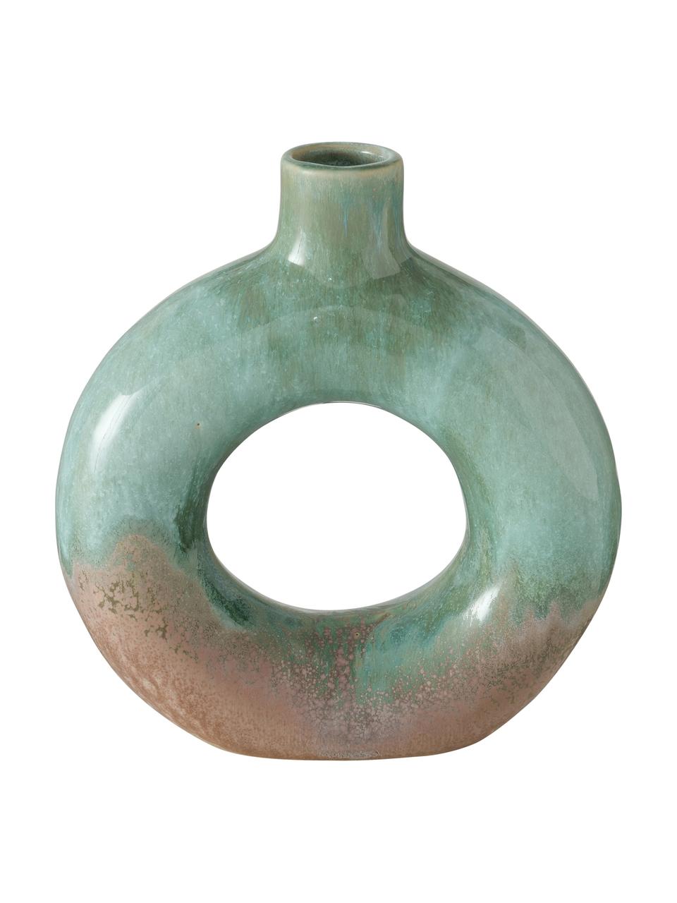 Vase design émaillé Peruya, Grès cérame, Brun, vert, larg. 19 cm, haut. 21 cm