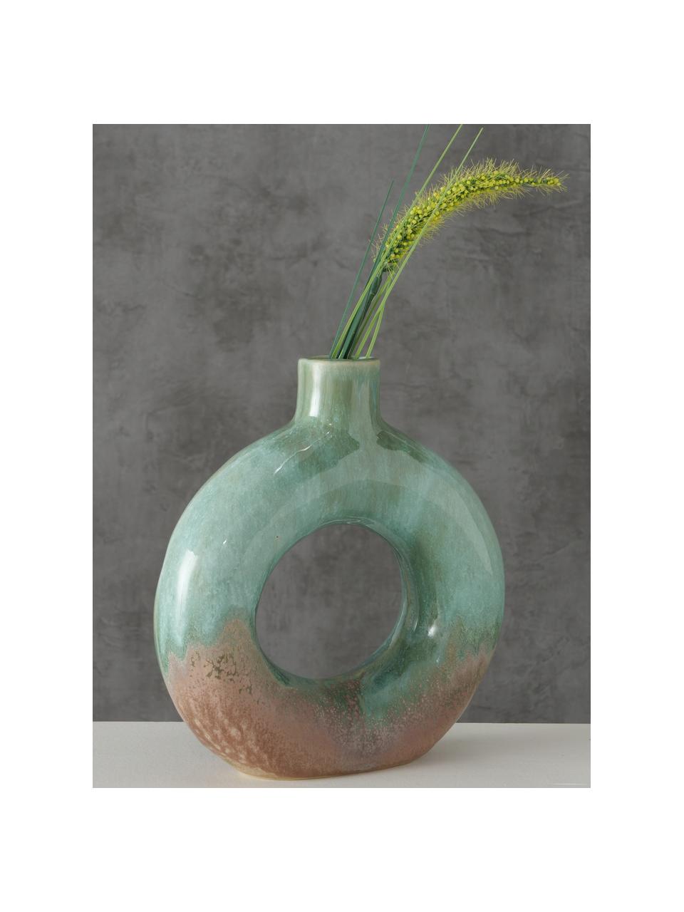 Glasierte Vase Peruya mit Farbverlauf, Steingut, Grün, Beige, B 19 x H 21 cm