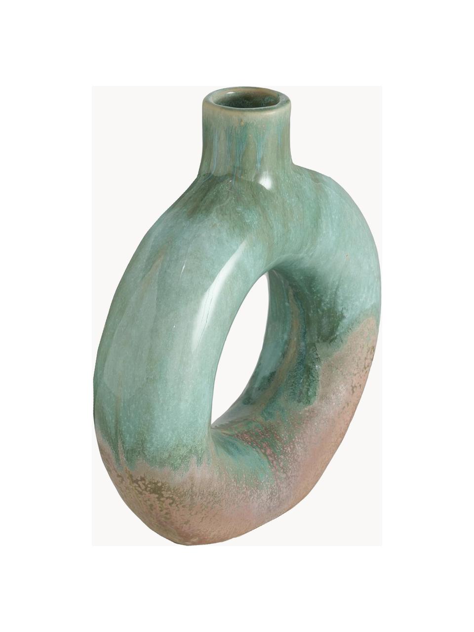 Glasierte Design-Vase Peruya mit Farbverlauf, H 21 cm, Steingut, Grün- und Brauntöne, B 19 x H 21 cm