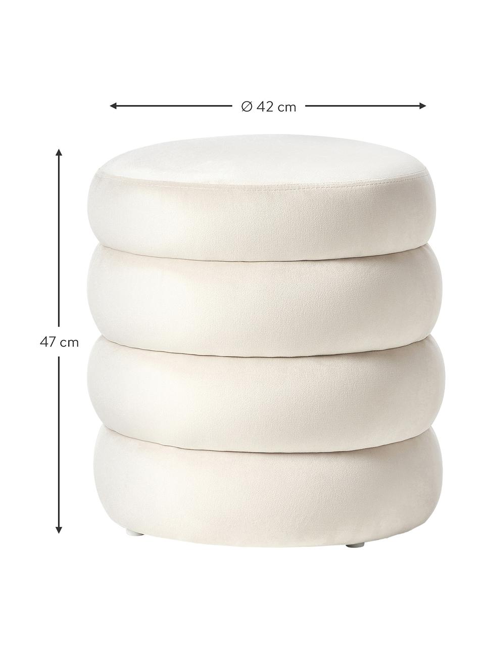 Tabouret velours blanc crème Alto, Velours blanc crème, Ø 42 x haut. 47 cm