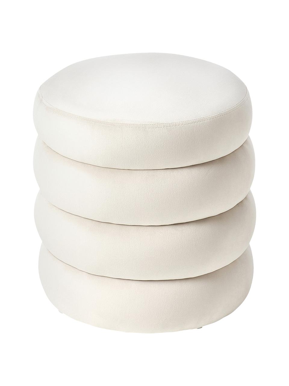 Pouf in velluto Alto, Rivestimento: velluto (100% poliestere), Struttura: legno di pino massiccio, , Velluto bianco crema, Ø 42 x Alt. 47 cm