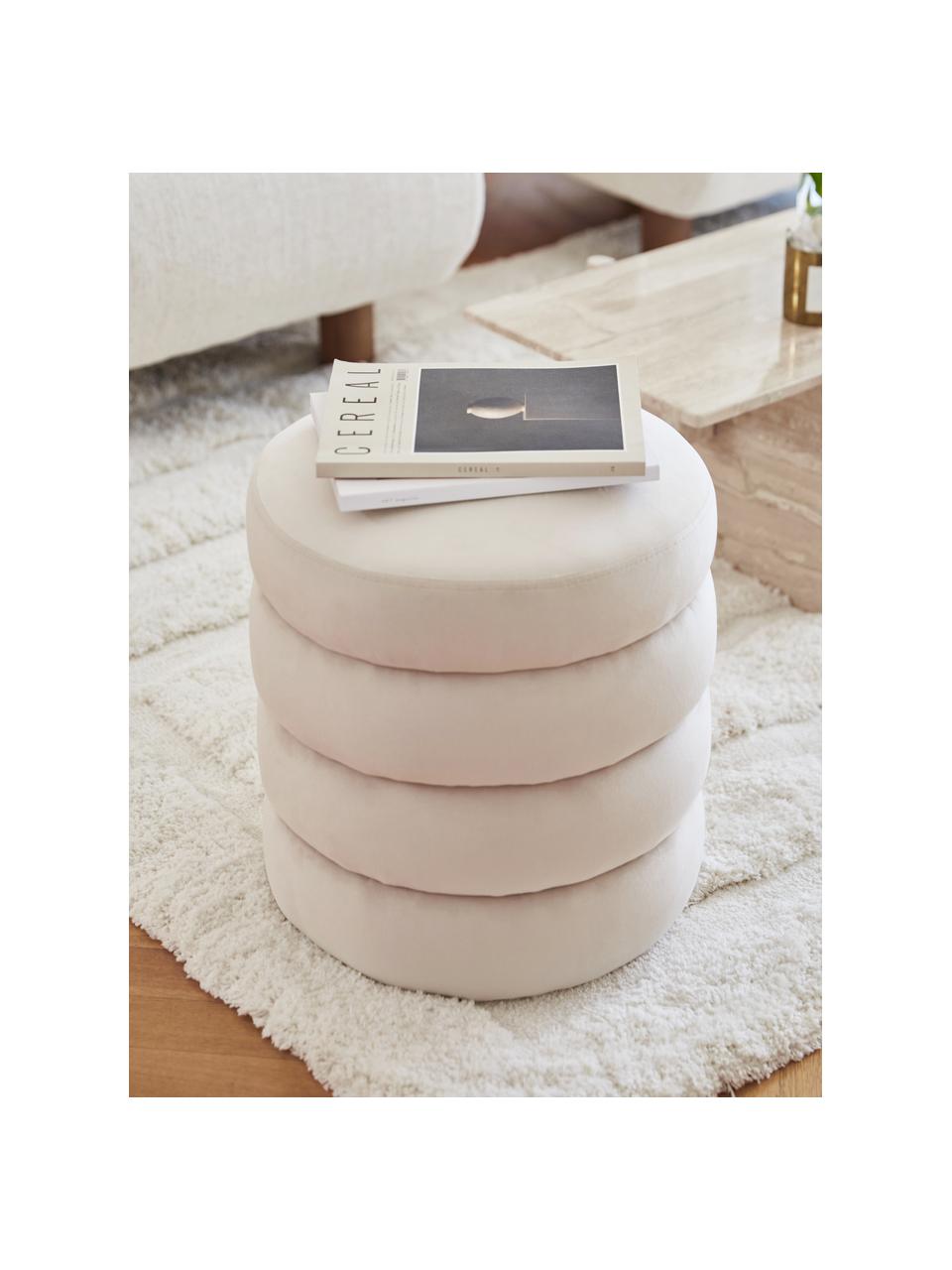 Pouf in velluto Alto, Rivestimento: velluto (100% poliestere), Struttura: legno di pino massiccio, , Velluto bianco crema, Ø 42 x Alt. 47 cm