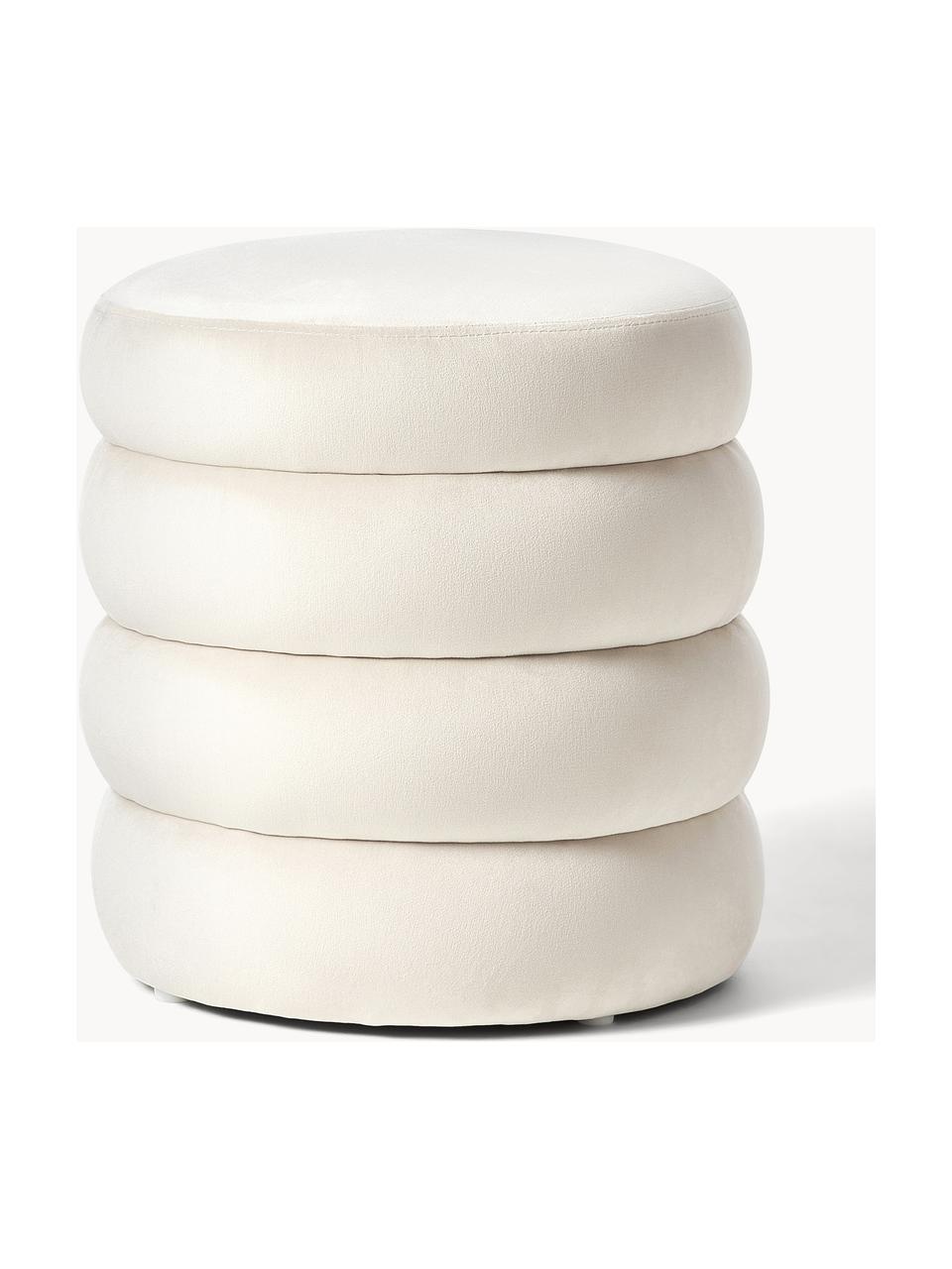 Pouf en velours Alto, Velours blanc crème, Ø 42 x haut. 47 cm