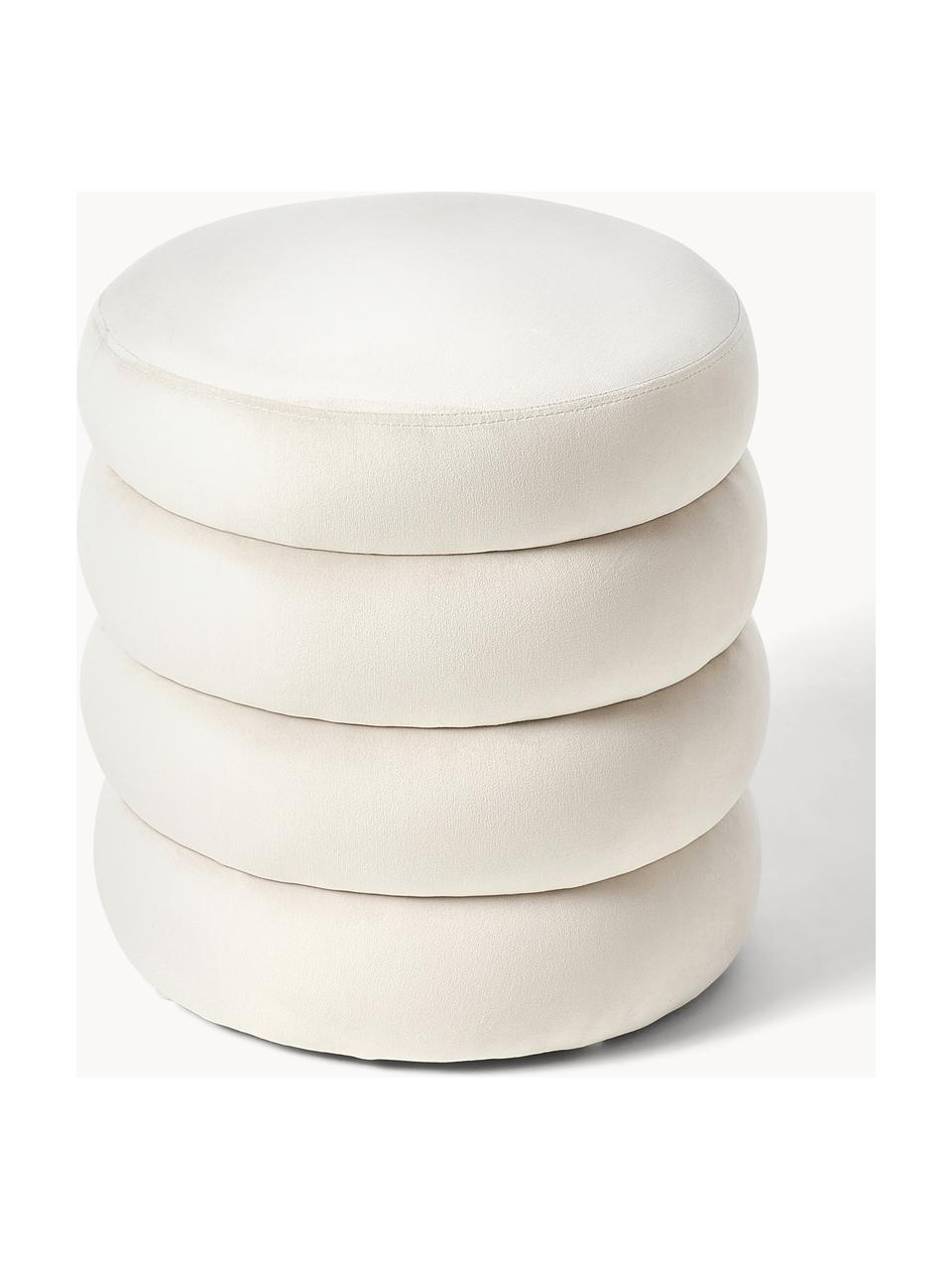 Pouf en velours Alto, Velours blanc crème, Ø 42 x haut. 47 cm